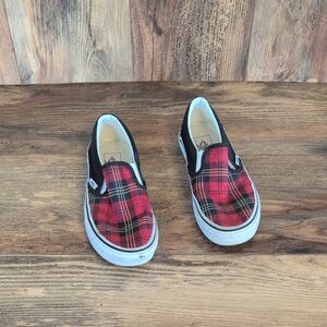 Vans Classic Tartan Pack Red/Black Plaid Slip On Sneakers M4.5 W6    AB155
